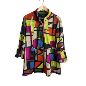 Ali Miles Top Women’s XL Colorful Tunic Button Up Long Sleeve Wearable Art
